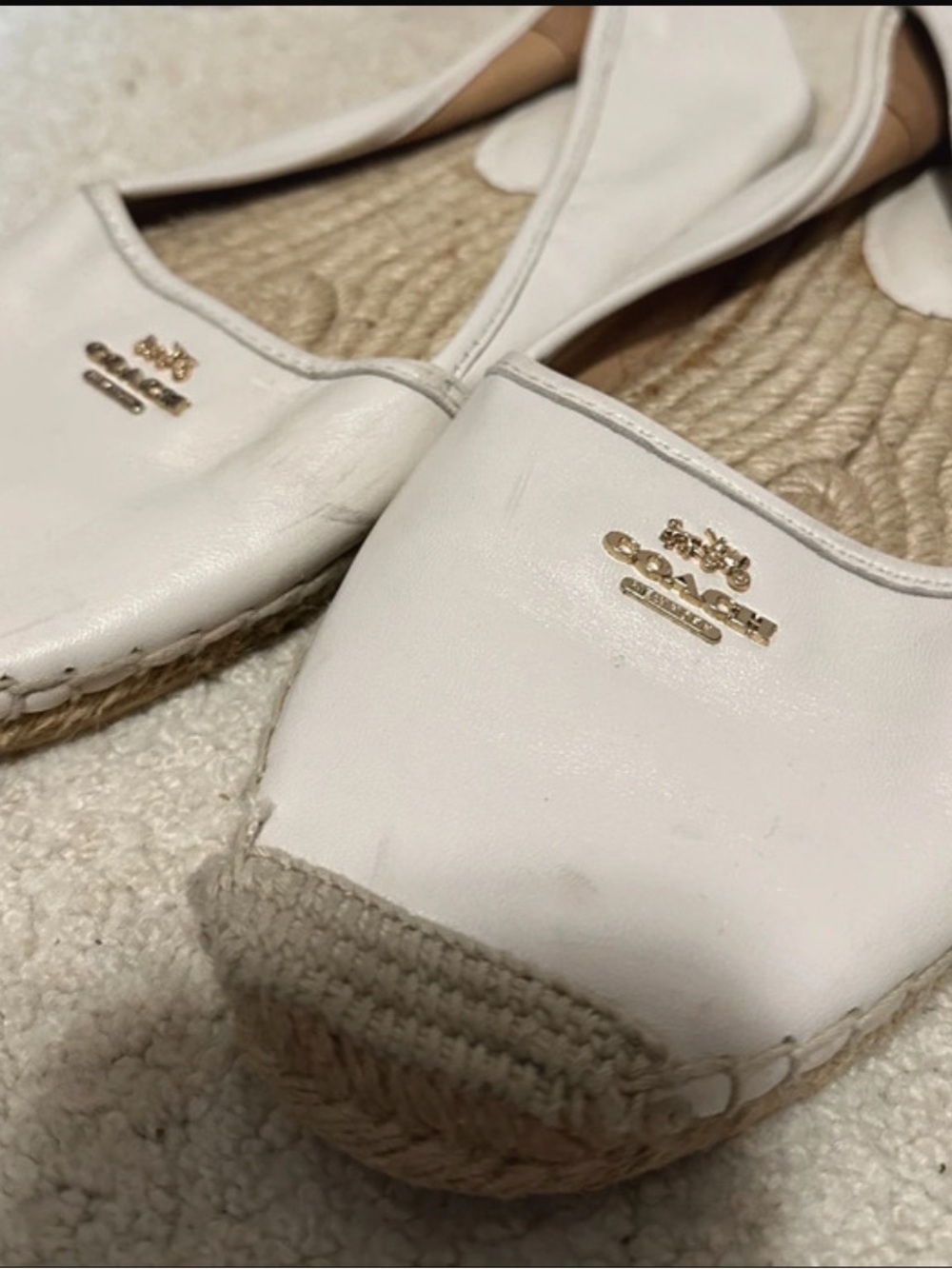 Coach White Leather Espadrille Flats with Gold Logo